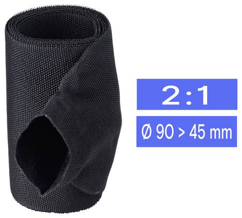 TRU COMPONENTS TC-14976116 Gewebe-Schrumpfschlauch Schwarz 90 mm 45 mm Schrumpfrate:2:1 Meterware