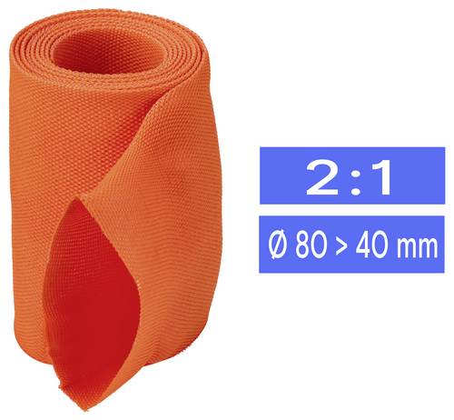 TRU COMPONENTS TC-14976172 Gewebe-Schrumpfschlauch Orange 80 mm 40 mm Schrumpfrate:2:1 Meterware