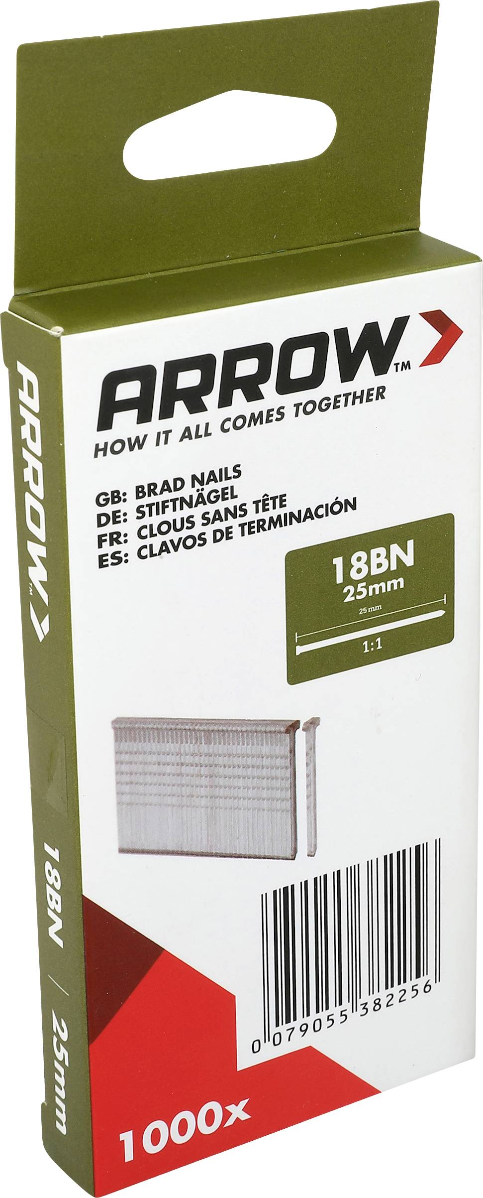 Arrow 18BN 25mm Stauchstifte Box, gekennzeichnet mit „1000x