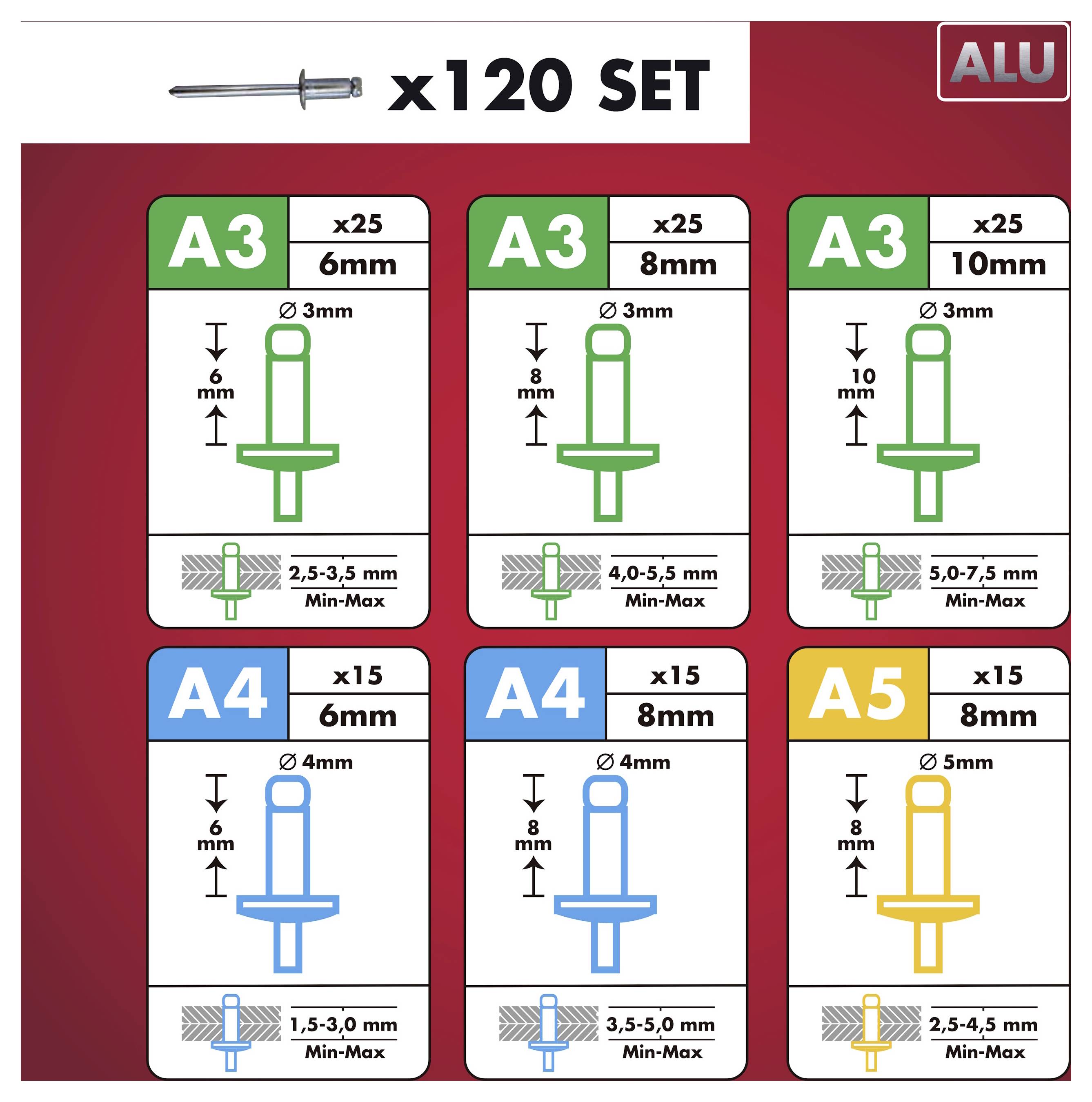 Arrow Tool Group 819585 Blindniete Aluminium RA 3/RA 4/RA 5 ALU 120ST 120St.