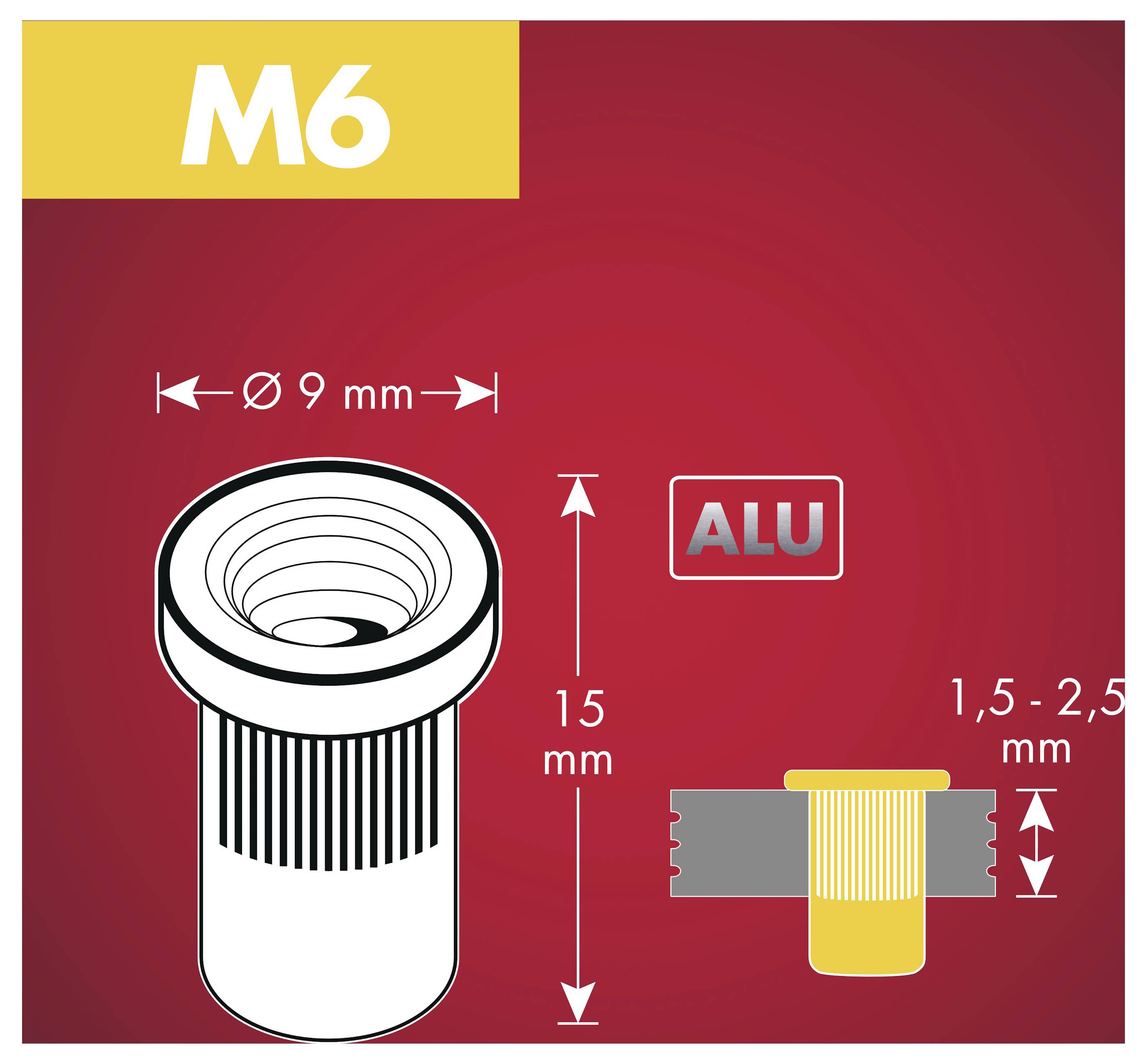 Arrow Tool Group 762966 Blindnietmutter (Ø x L) 9mm x 15mm M6 Aluminium RN M6 9 x15 ALU 20ST 20St.