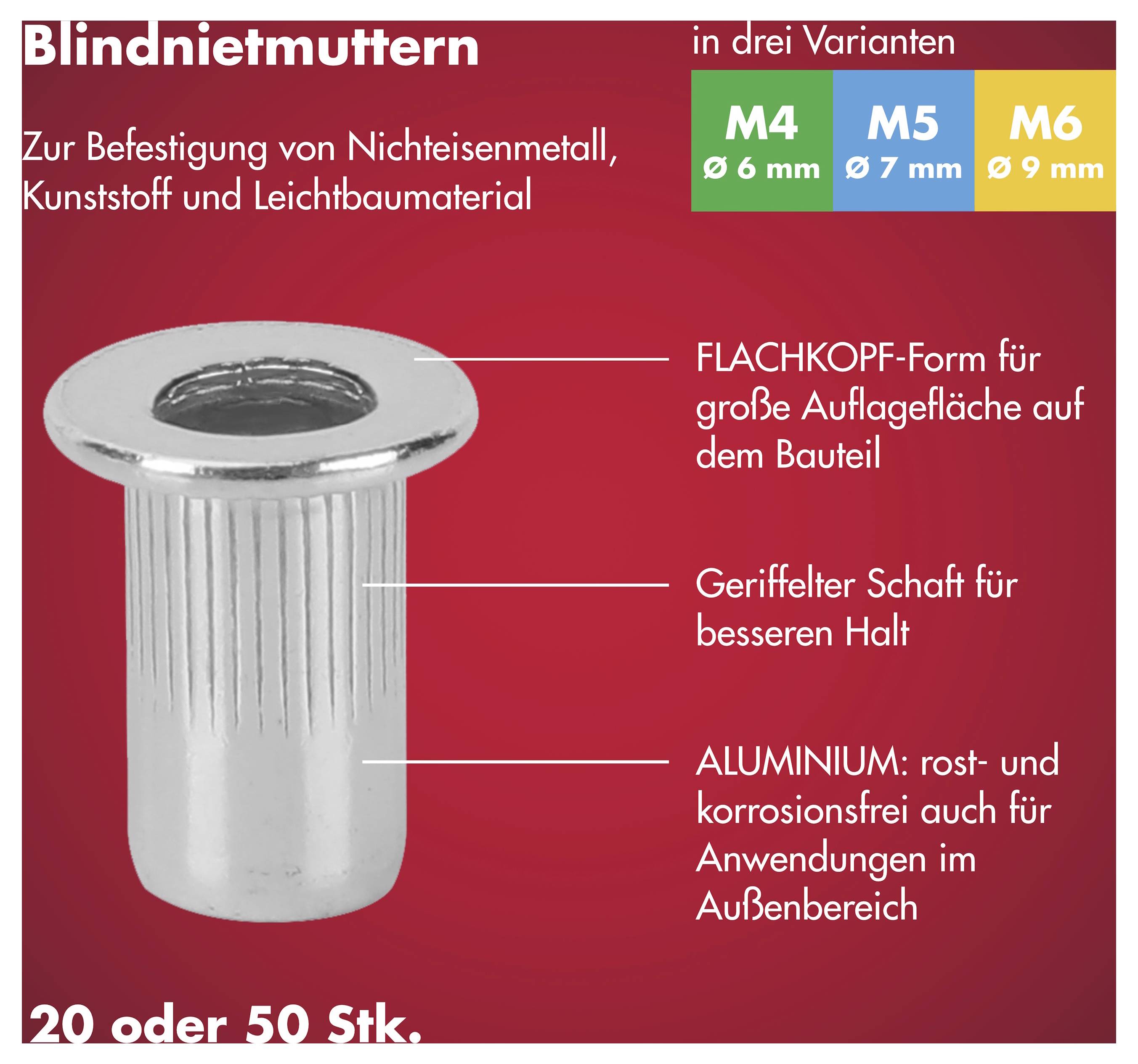 Arrow Tool Group 762966 Blindnietmutter (Ø x L) 9mm x 15mm M6 Aluminium RN M6 9 x15 ALU 20ST 20St.