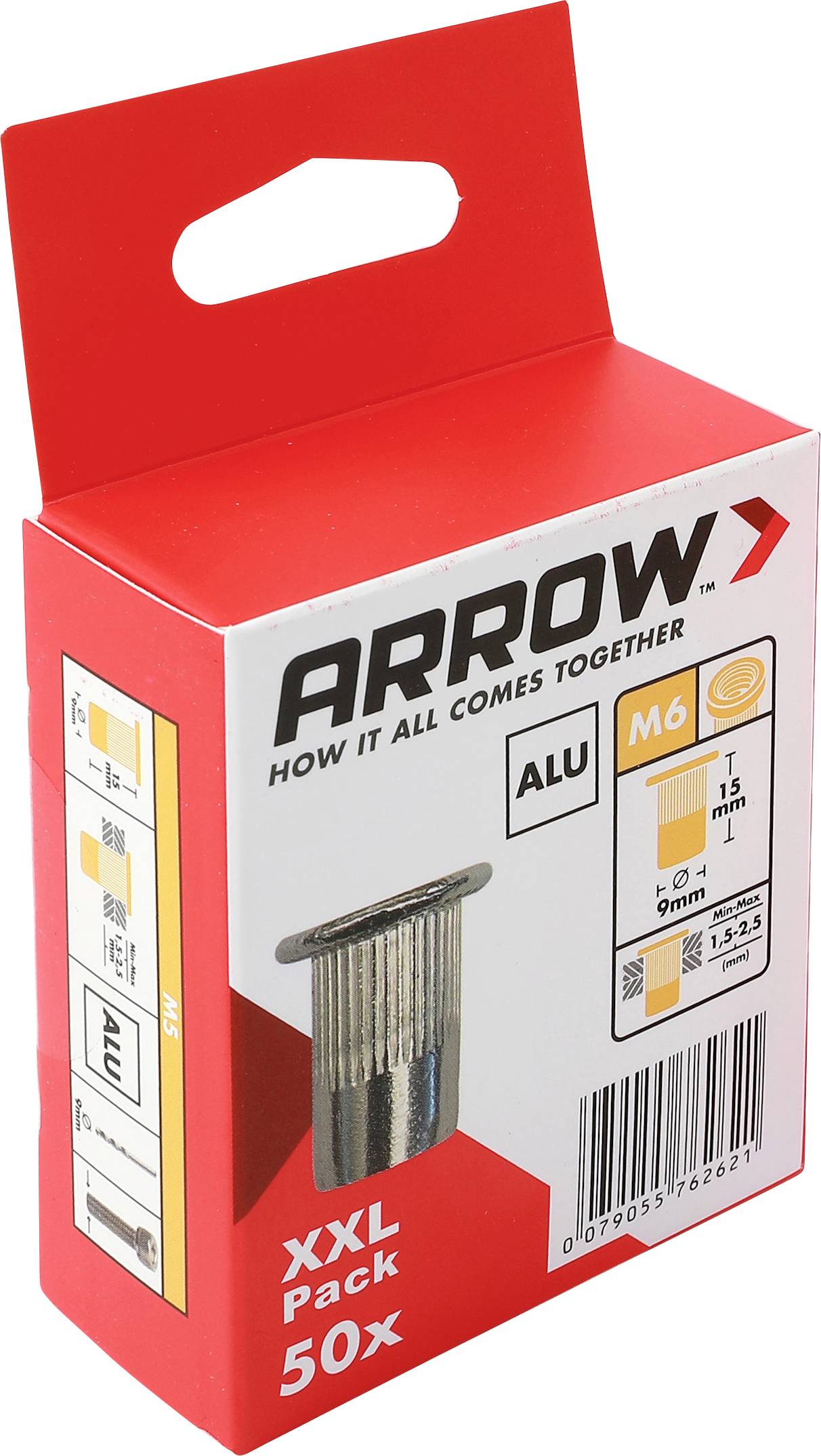 Arrow 762621 Blindnietmutter (Ø x L) 9mm x 15mm M6 Aluminium RN M6 9 x 15 ALU 50ST 50St.