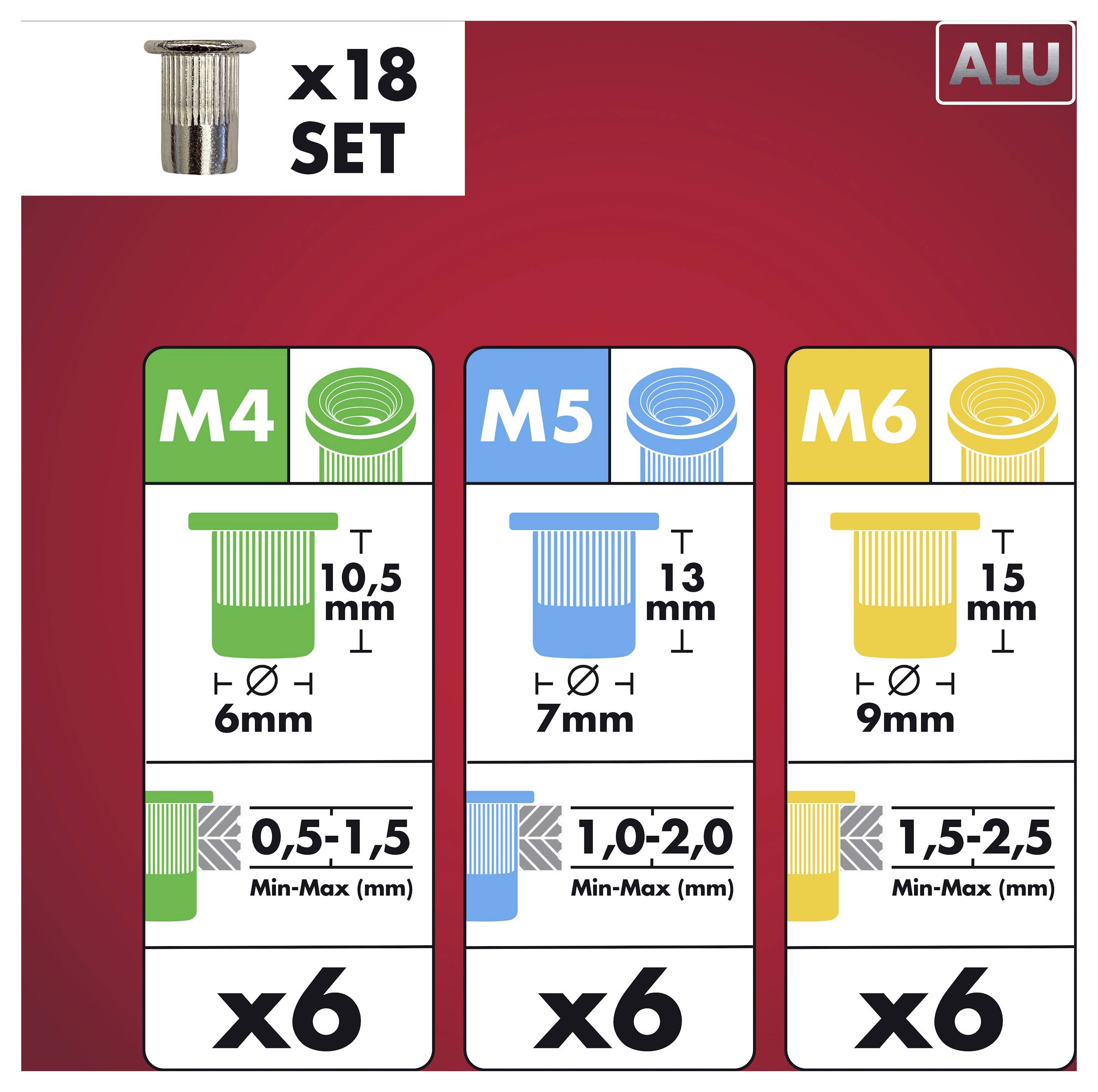 Arrow Tool Group 762645 Blindnietmutter M4, M5, M6 Aluminium RN M4/M5/M6 ALU 18ST 18St.
