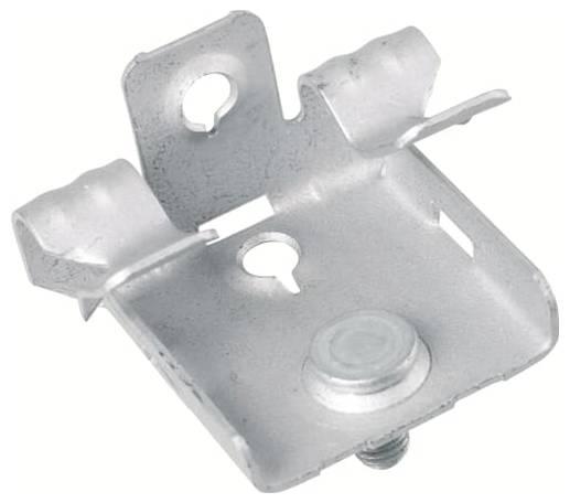 Metallkabelklemme mit Bolzen und Mutter, isoliert auf weißem Hintergrund dargestellt.