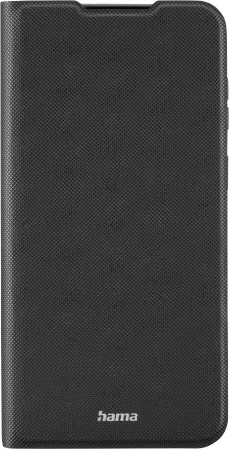 Schwarze strukturierte Hama-Smartphone-Schutzhülle oder Geldbörsen-Cover mit abgerundeten Ecken und vorderer Klappe.