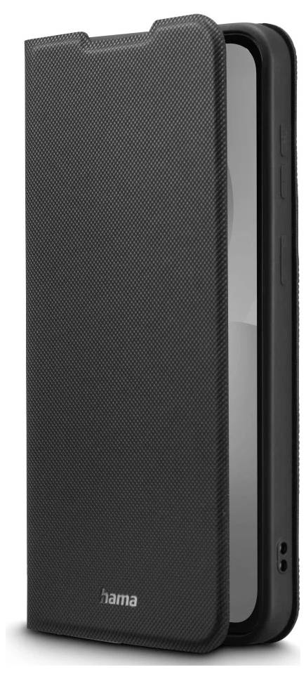 Schwarze strukturierte Handyhülle mit schlankem Frontdeckel und „hama
