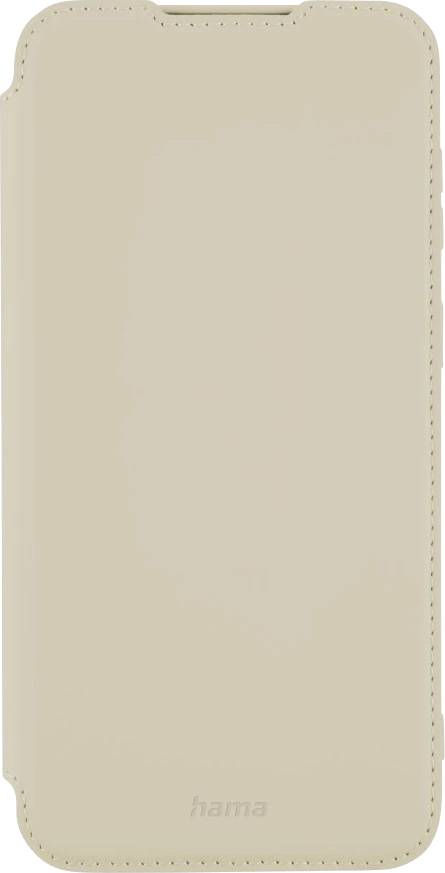 Beige Smartphone-Flipcase mit abgerundeten Ecken und gesäumtem Rand, geschlossen dargestellt mit kleinem Frontausschnitt und schwachem 