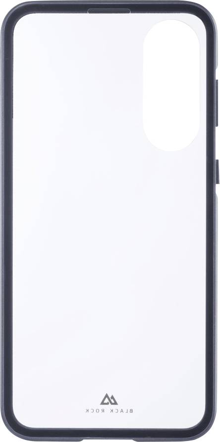 Weißer Smartphone-Bildschirm mit dunklem Schutzgehäuse, leer und aufrecht dargestellt.