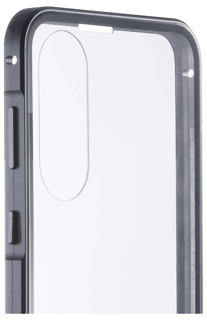 Nahaufnahme einer Smartphone-Schutzhülle mit erhöhtem Kameraausschnitt auf der Rückseite und sichtbaren Seitentasten, vor weißem Hintergrund dargestellt.