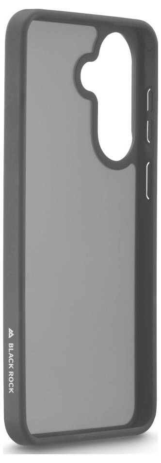 Schwarze Smartphone-Hülle mit großer Aussparung für die rückseitige Kamera und Seitenknopf-Öffnungen, auf weißem Hintergrund dargestellt.