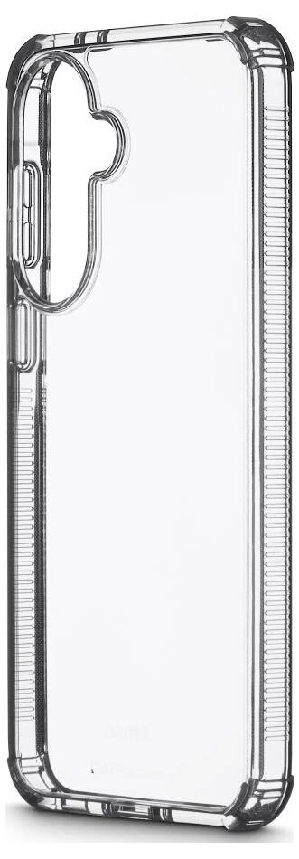 Klare Schutzhülle für Telefone mit erhöbenem Kameraausschnitt und verstärkten Ecken, gezeigt auf weißem Hintergrund.