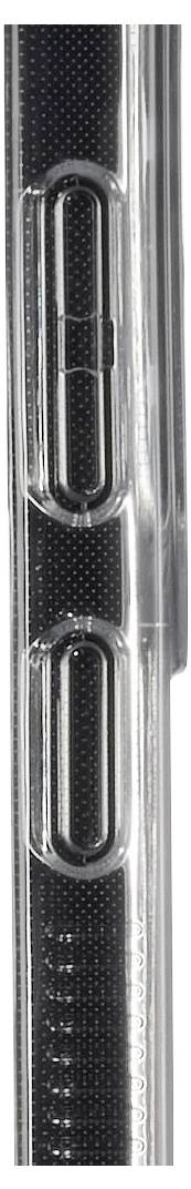 Nahaufnahme einer strukturierten schwarz-silbernen metallischen Oberfläche mit zwei vertikal übereinander angeordneten länglichen ovalen Öffnungen oder Lüftungsschlitzen.