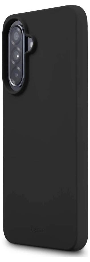 Schwarze Smartphone-Schutzhülle mit einem ovalen Kameraausschnitt, das ein vertikales Dreifach-Linsen-Kameramodul auf der Rückseite zeigt.