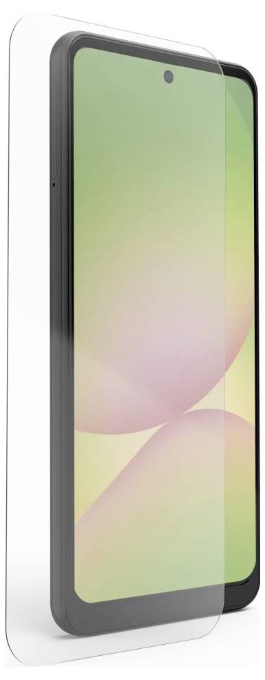 Smartphone mit einer klaren Displayschutzfolie, die über dem Display ausgerichtet ist und den Geräteschutz während der Installation zeigt.