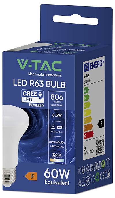 V-TAC 211416 LED EEK F (A - G) E27 8.5W = 60W 1St.