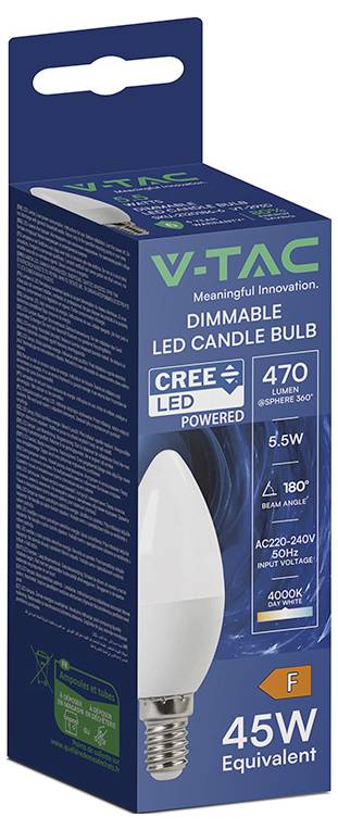 V-TAC 2120186-6 LED EEK F (A - G) E14 Kerzenform 5.5W = 45W