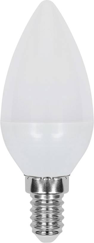 Eine weiße LED-Glühbirne mit kleiner Schraubfassung vor einfachem Hintergrund.