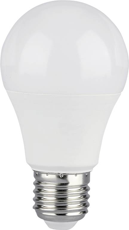 Weiße LED-Glühbirne mit Standard-Schraubgewinde auf einfachem Hintergrund.