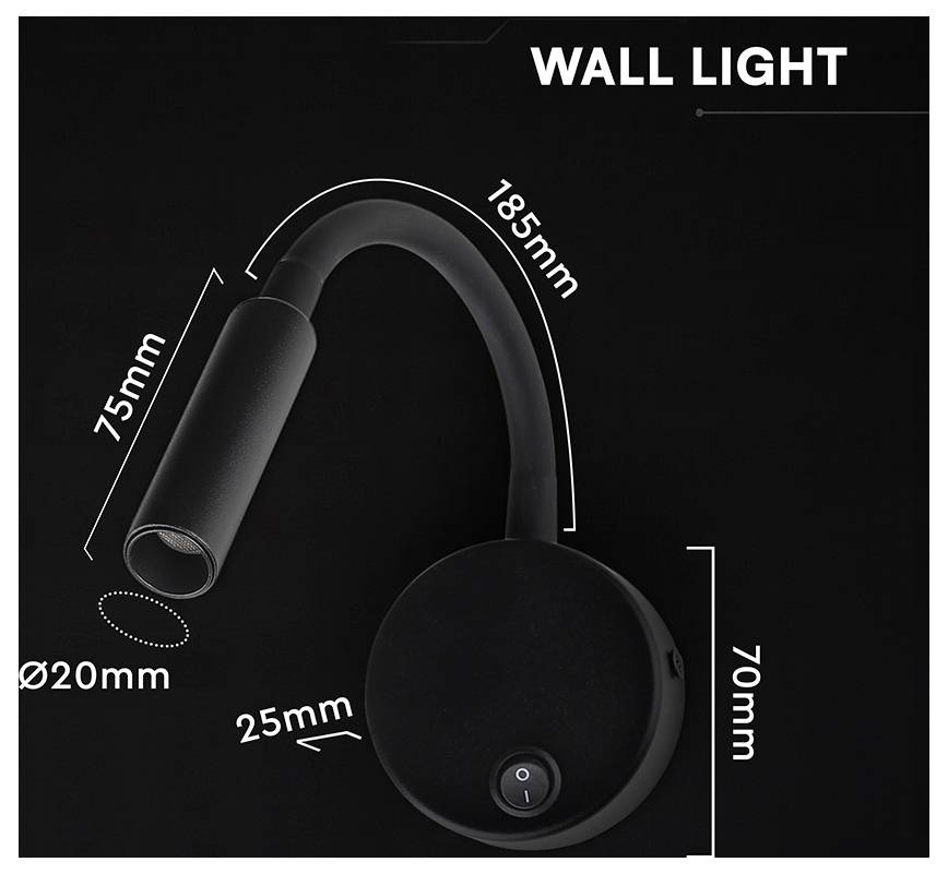 V-TAC VT-88063 241506 Wand-Nachttischlampe EEK: G (A - G) 3W Schwarz