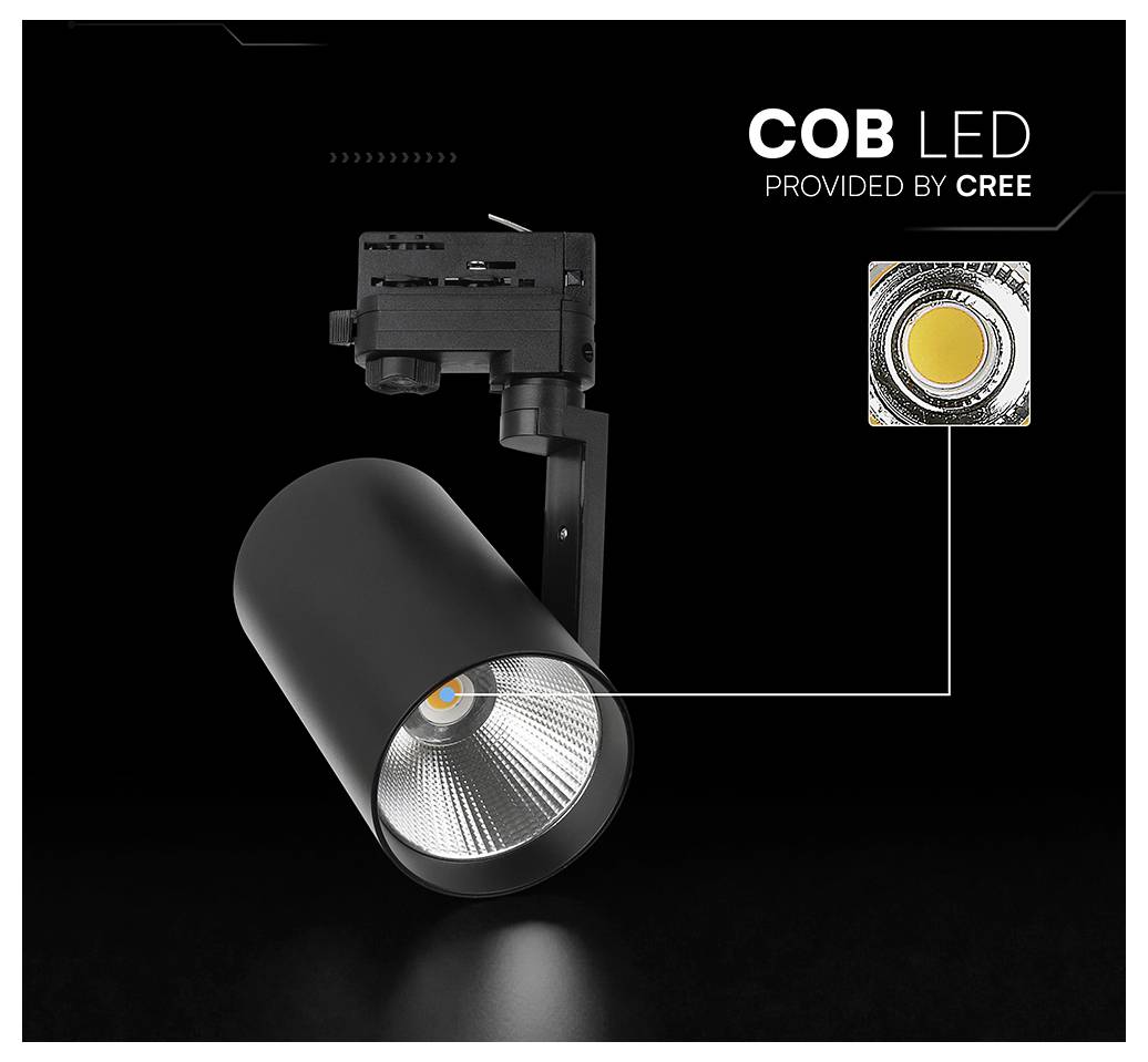 Produktbild einer weißen V-TAC LED-Flutlichtleuchte mit Aluminiumbehausung und Ständer, mit den Aufschriften 