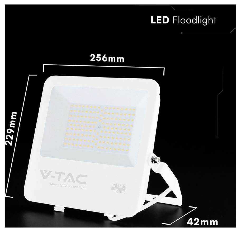 Werbebild einer W-TAC CREE LED-Röhre, die helles sofortiges Volllicht ausstrahlt, mit den Beschriftungen „160° Abstrahlwinkel