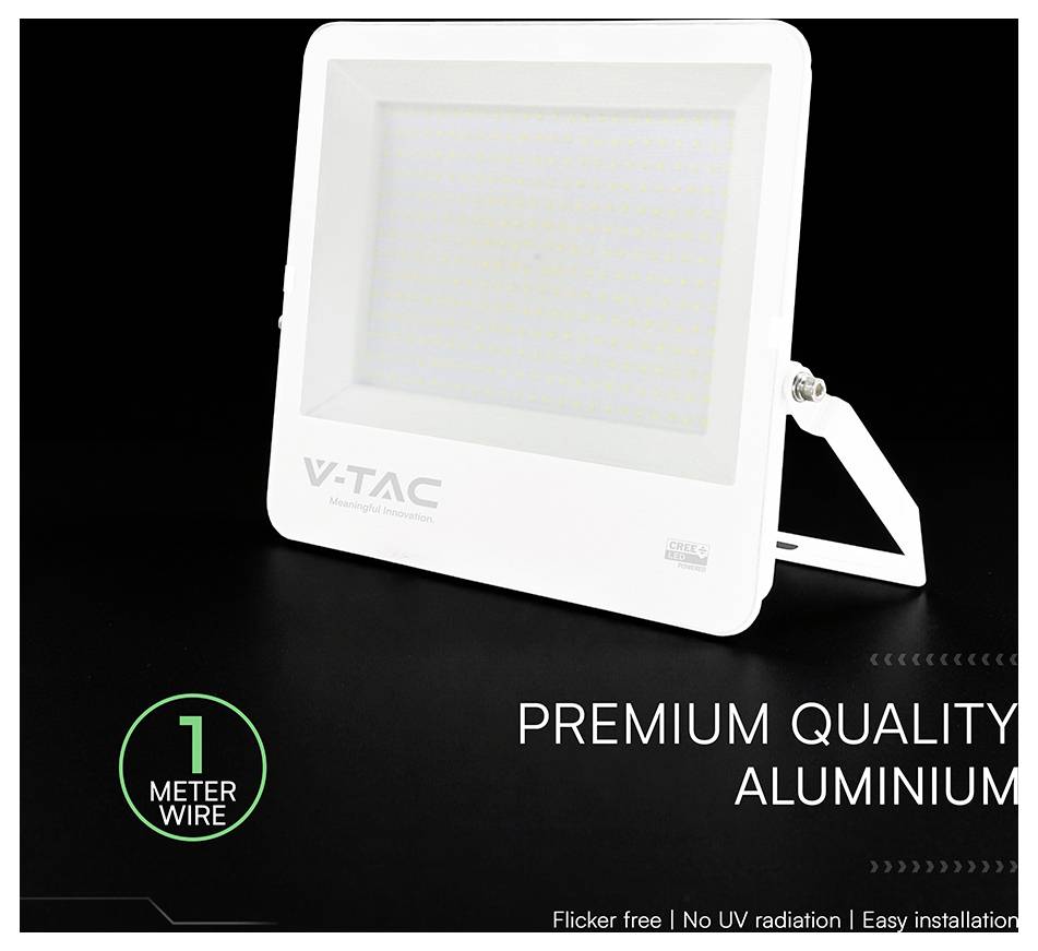 White V-TAC LED-Flutlicht auf einer Halterung, dargestellt mit „1 Meter Kabel