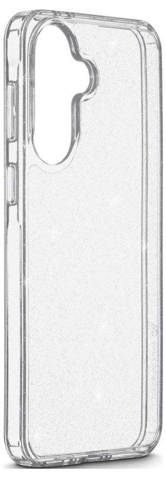 Transparente Schutzhülle für Smartphones von hinten gezeigt, mit großem Kameraausschnitt und erhöhten Kanten.