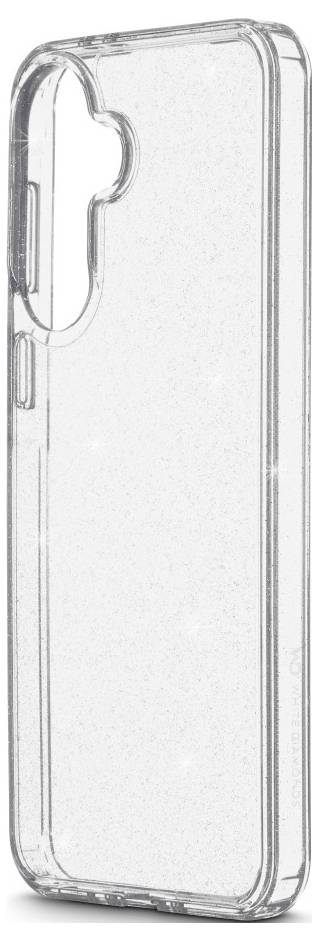 Durchsichtige, transparente Smartphone-Hülle von hinten gezeigt, mit Kameraaussparung und erhöhten Schutzrändern.