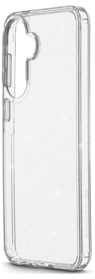 Transparentes Schutzgehäuse für Smartphones in Seitenansicht, mit Kameraaussparung und erhöhten Kanten.