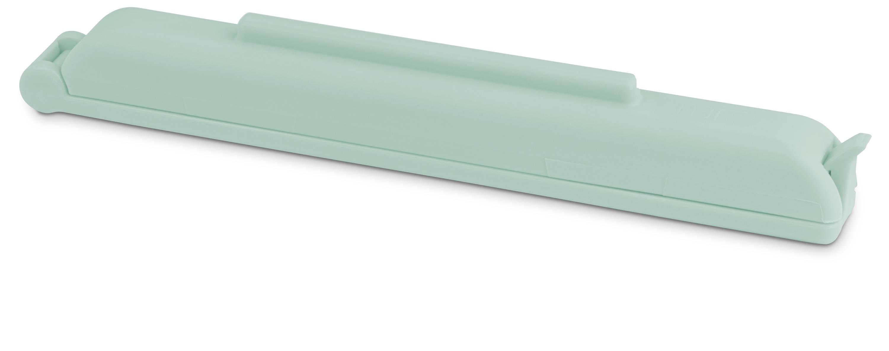 Mintgrüner Kunststoff-Nähmaschinen-Verlängerungstisch oder -Aufsatz, einzeln auf weißem Hintergrund abgebildet.