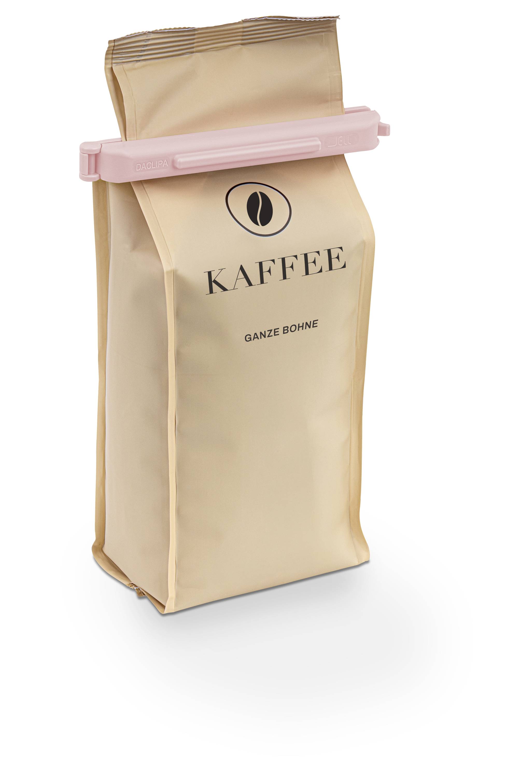 Beige Kaffeebeutel mit der Aufschrift 