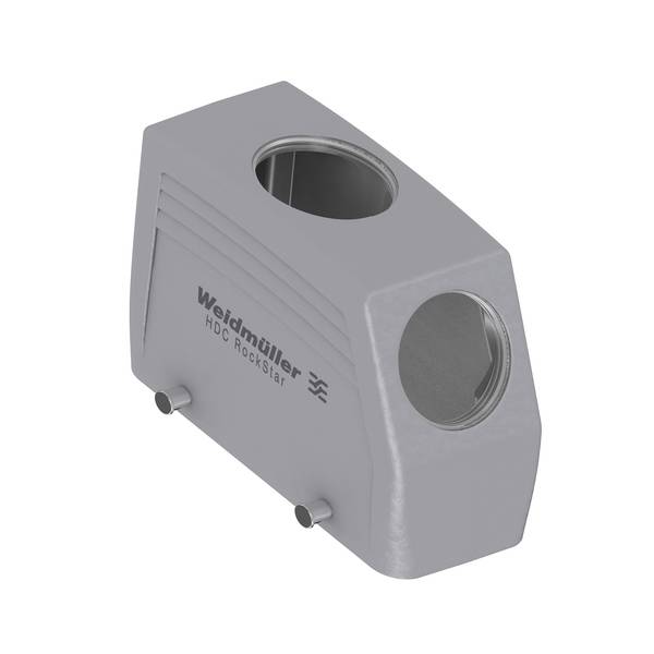 Graue Industrie-Verteilerdose mit zwei kreisförmigen Öffnungen und 