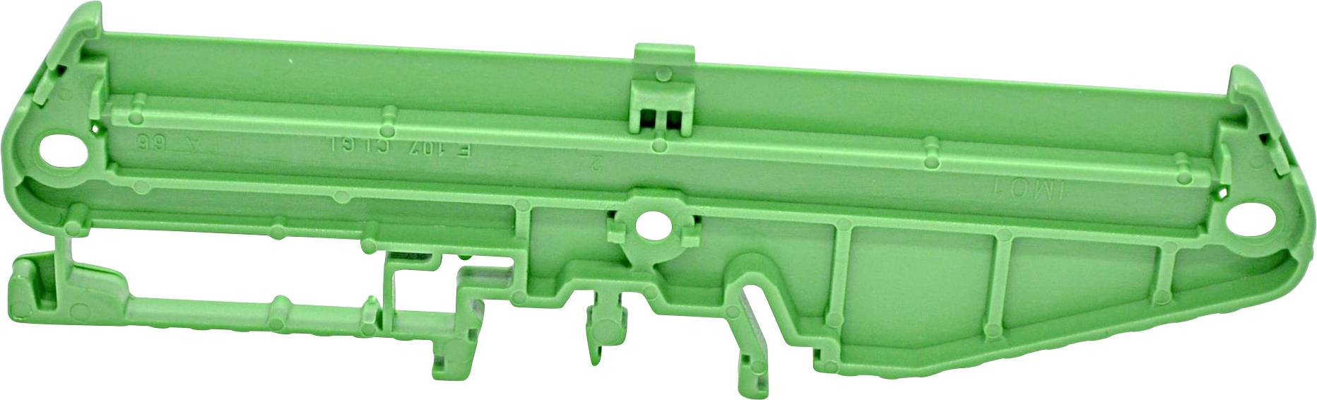 Grüner Kunststoffgewehrladestock oder Waffenkomponente isoliert auf weißem Hintergrund.