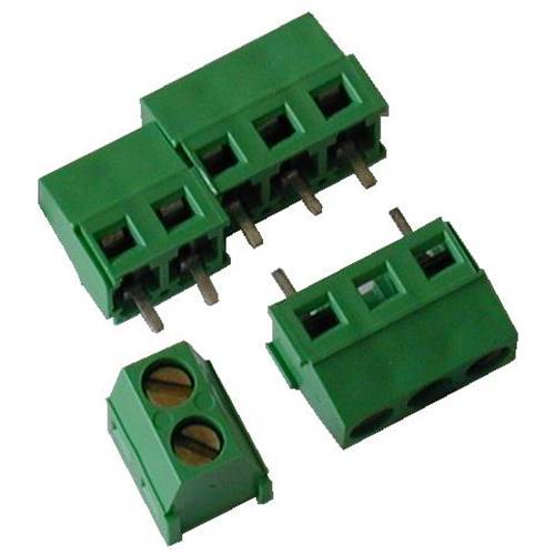 Grüne Leiterplattenklemmen/Steckverbinder in verschiedenen Größen mit Schraub- und Stiftanschlüssen
