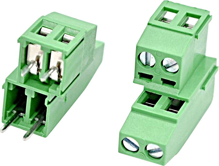 Zwei grüne steckbare Klemmleistenverbinder mit Schraubklemmen, auf weißem Hintergrund dargestellt.