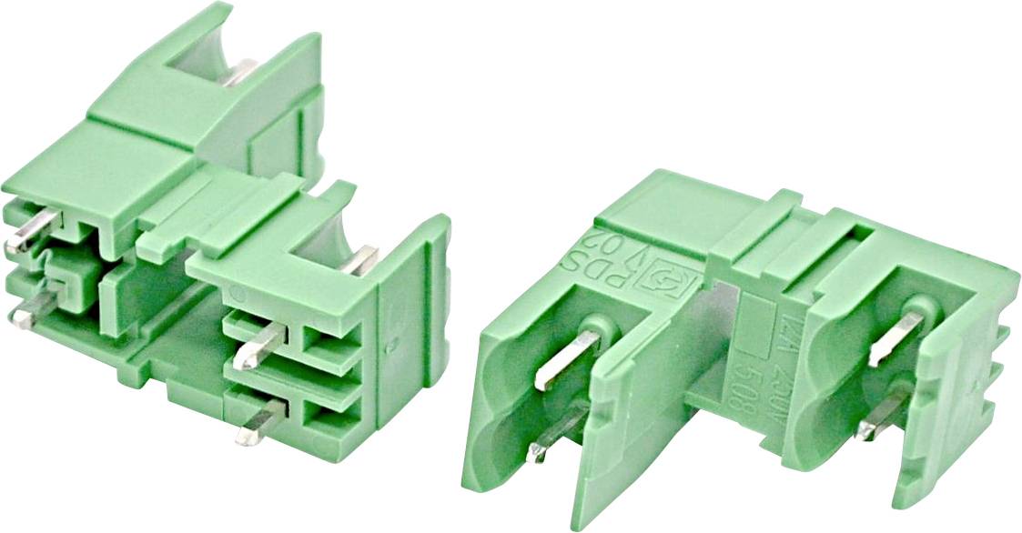 Zwei grüne Anschllussklemmen auf weißem Hintergrund in Nahaufnahme-Produktansicht.