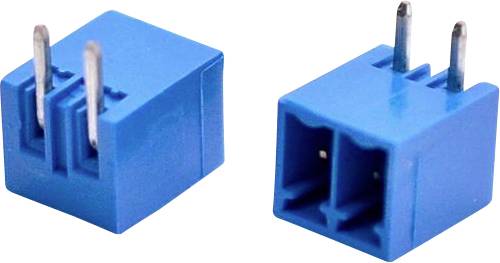 Zwei blaue rechteckige elektronische Steckverbinder mit Metallstiften, auf weißem Hintergrund dargestellt.