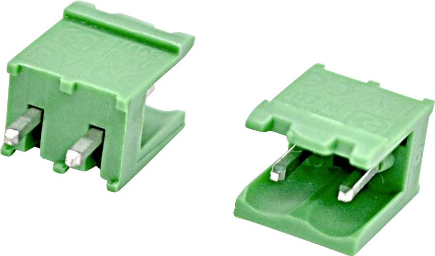 Zwei grüne elektrische Steckverbinder mit Metallstiften, gezeigt auf weißem Hintergrund.