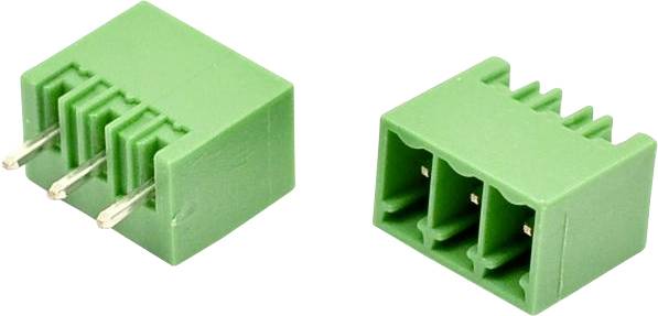 Zwei grüne dreipolige Klemmleisten, separat auf weißem Hintergrund dargestellt.