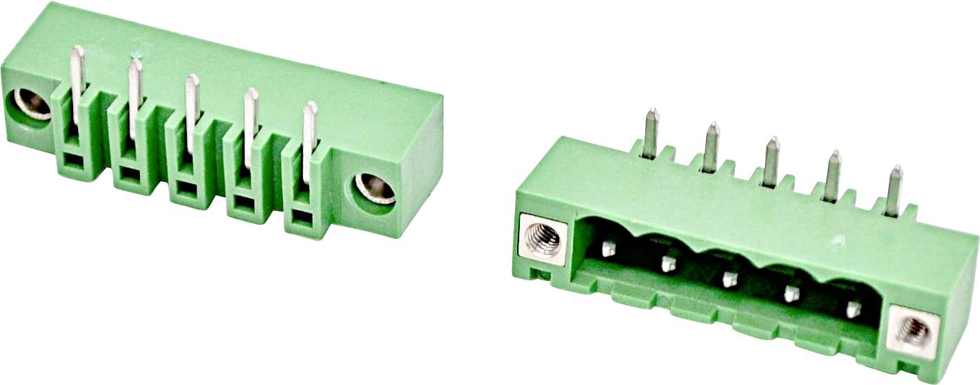 Zwei grüne rechteckige elektrische Steckverbinder mit mehreren Metallstiften, von zwei Winkeln auf weißem Hintergrund dargestellt.