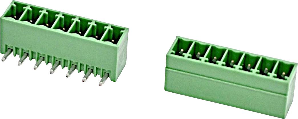 Zwei grüne rechteckige Mehrfach-Klemmenblöcke, die in Winkeln auf weißem Hintergrund dargestellt sind.