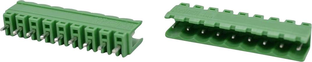 Grüne Kunststoff-Reihe von Steckverbindersockeln, von zwei Winkeln auf weißem Hintergrund gezeigt.