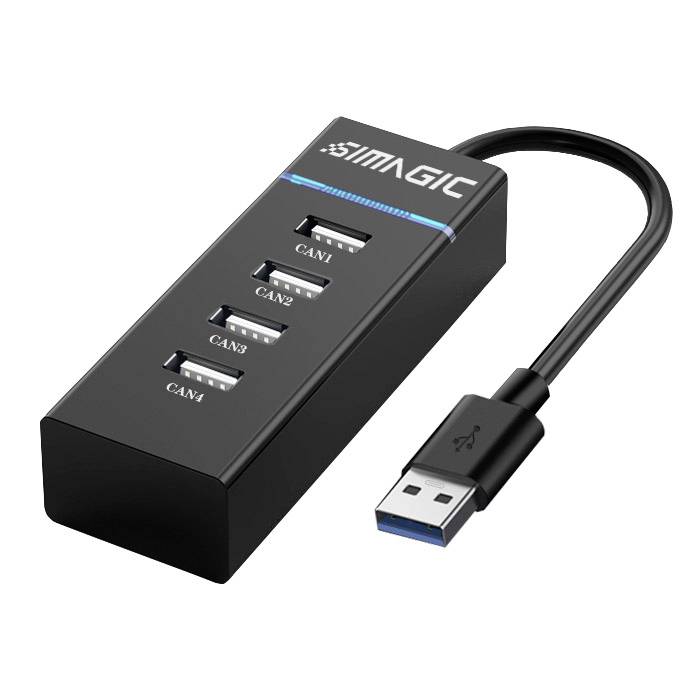 4-Port schwarzer USB-Hub mit der Aufschrift 
