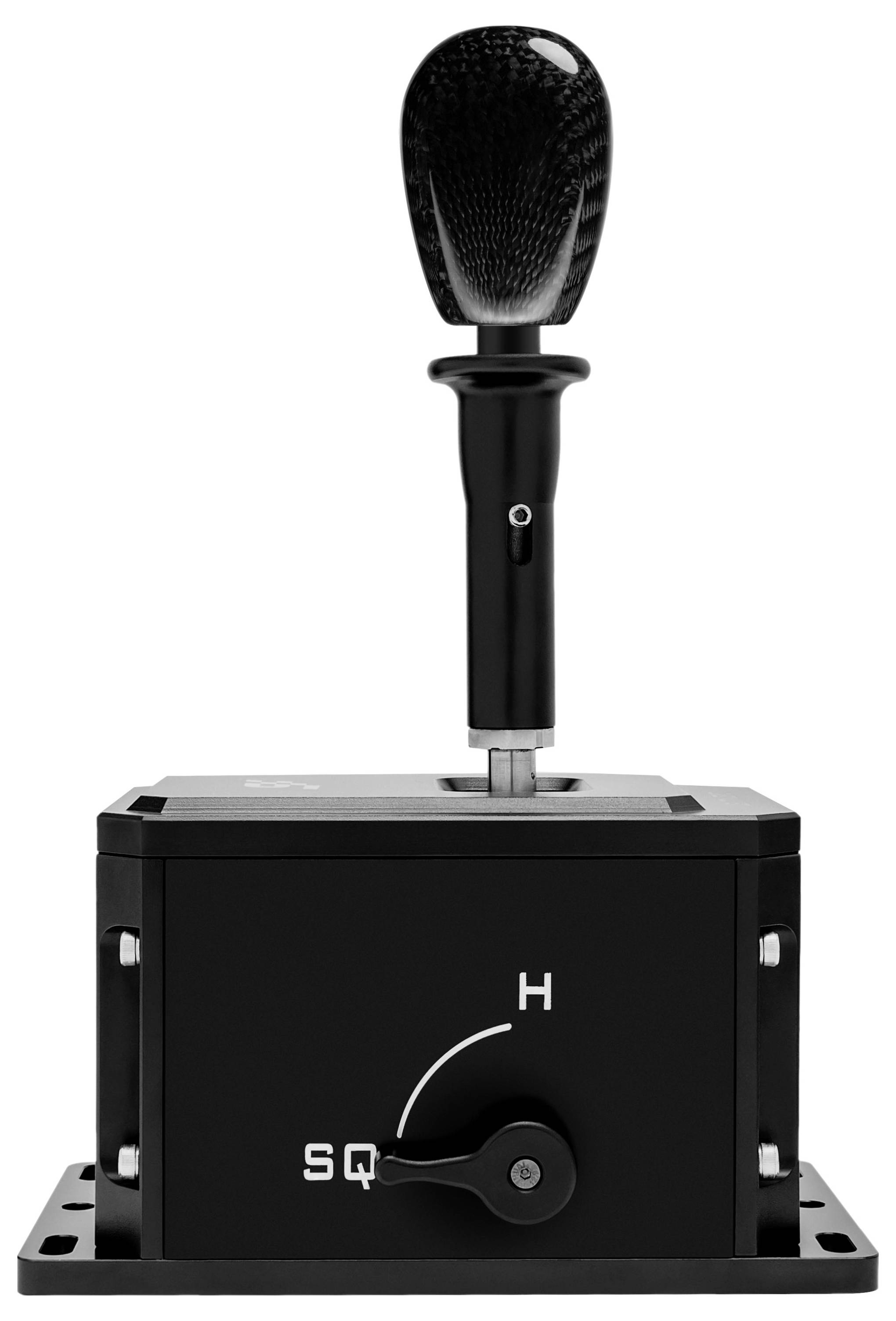 Schwarze Joystick-Steuerungskonsole mit einem beschrifteten 