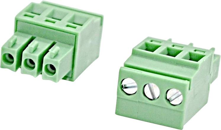 Grüne sechspolige Anschlussklemme mit orangefarbenen Verriegelungshebeln