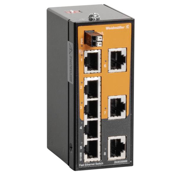3D-Rendering eines schwarzen, gelben und grauen Elektroklemmenblock-Steckers mit mehreren orangefarbenen Drahtklemmstellen auf weißem Hintergrund