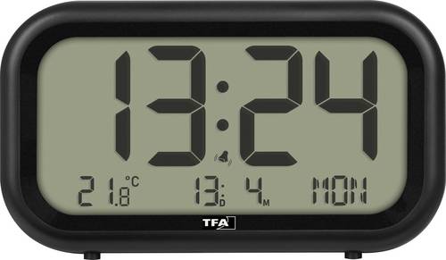 TFA Dostmann 60.2052.01 Quarz Wecker Schwarz Alarmzeiten 1 Großes Display, Extra lauter Weckton