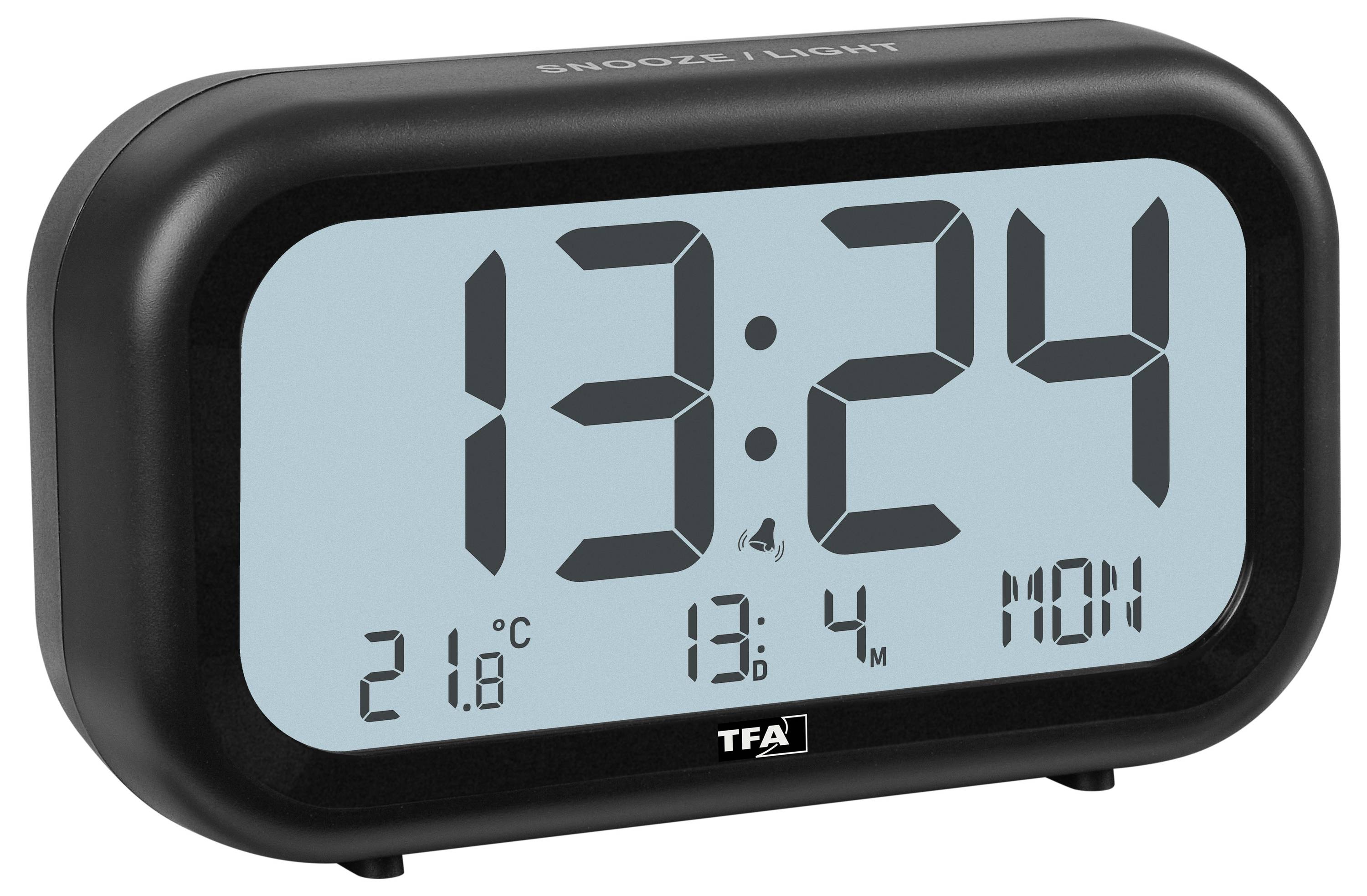 TFA Dostmann 60.2052.01 Quarz Wecker Schwarz Alarmzeiten 1 Großes Display, Extra lauter Weckton