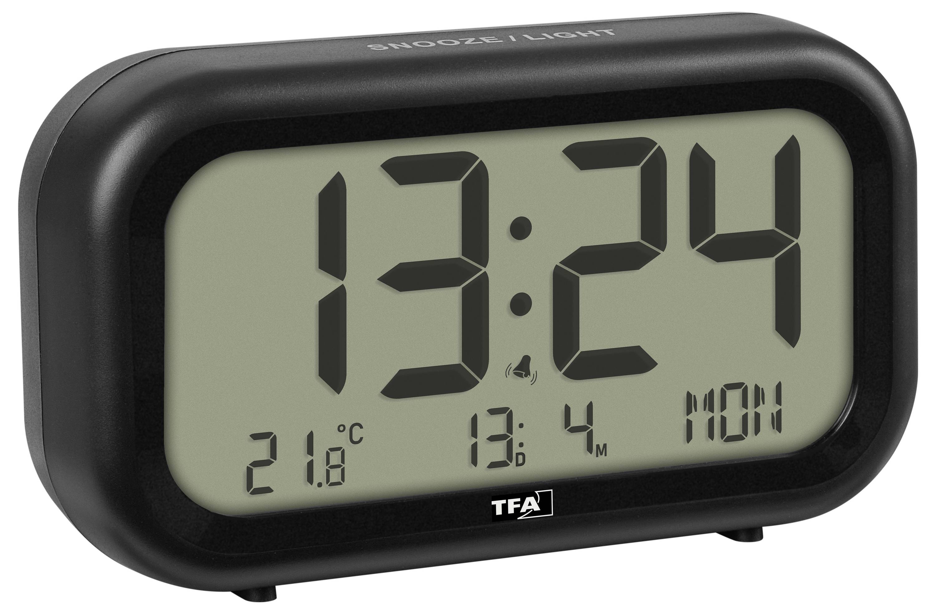 TFA Dostmann 60.2052.01 Quarz Wecker Schwarz Alarmzeiten 1 Großes Display, Extra lauter Weckton